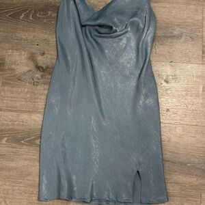 Polly & Esther Shimmery Steel Blue Cowl Neck Midi Dress